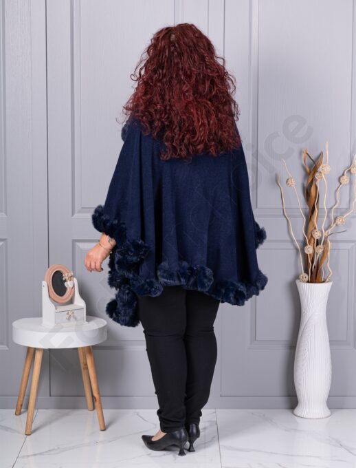 Pelerina maxi cocheta cu blana eco-albastru inchis cod 293-3