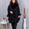 Pelerina maxi cocheta cu blana eco-negru cod 293