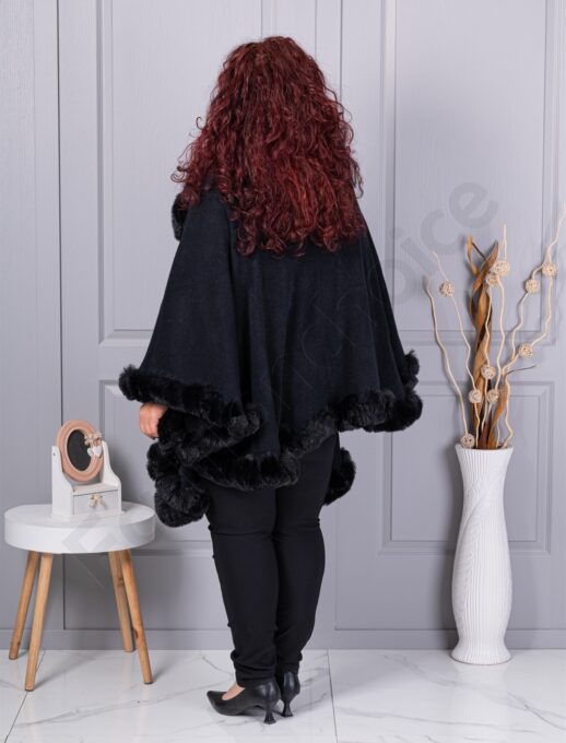 Pelerina maxi cocheta cu blana eco-negru cod 293