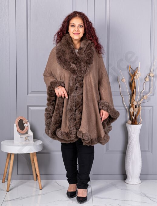 Pelerina maxi cocheta cu blana eco-moca cod 293-2