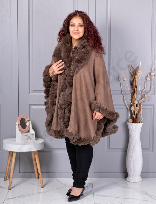 Pelerina maxi cocheta cu blana eco-moca cod 293-2