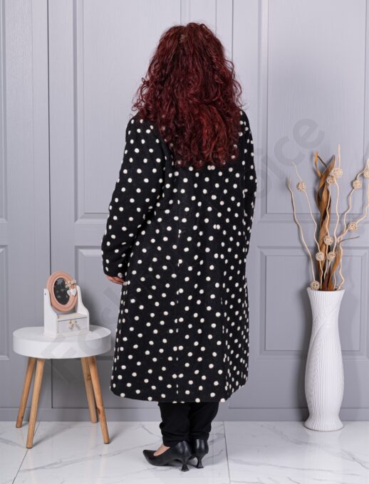 Palton maxi de dama din lana cu imprimeu buline cod 10541