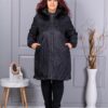 Geaca maxi din material gros cu blana naturala si broderie cod 63036