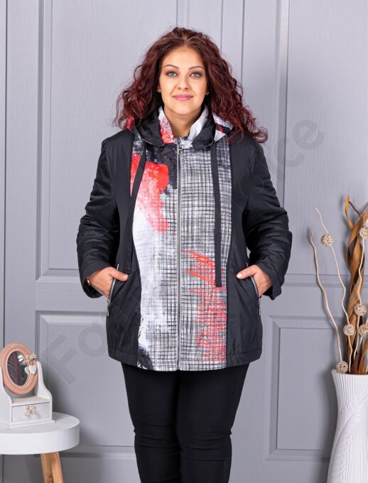 Geaca maxi usoara cu gluga in combinatie multicolor cod 63193