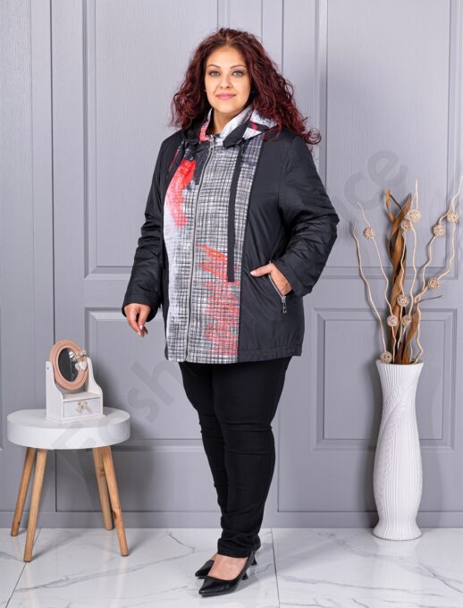 Geaca maxi usoara cu gluga in combinatie multicolor cod 63193