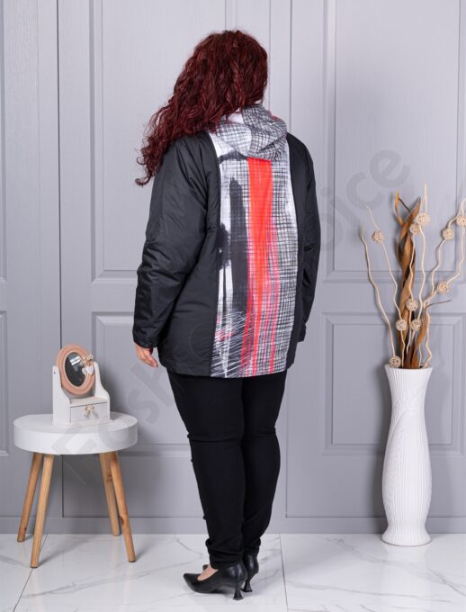 Geaca maxi usoara cu gluga in combinatie multicolor cod 63193