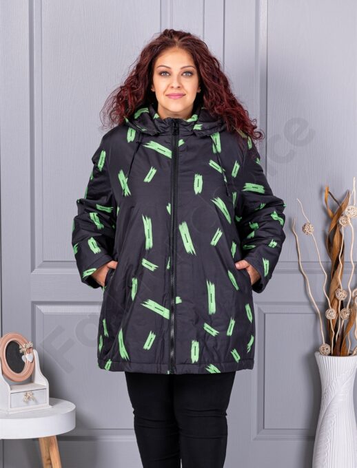 Geaca maxi din material gros cu gluga si motive multicolor cod 63188