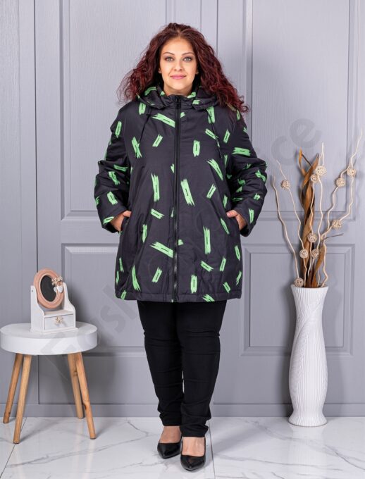Geaca maxi din material gros cu gluga si motive multicolor cod 63188