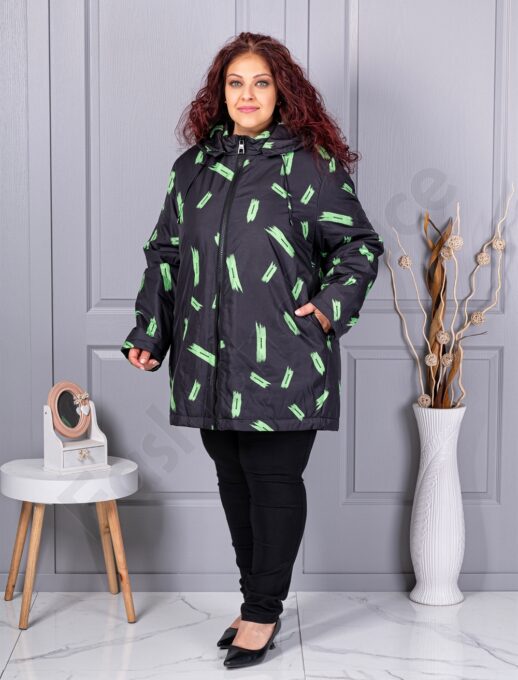 Geaca maxi din material gros cu gluga si motive multicolor cod 63188