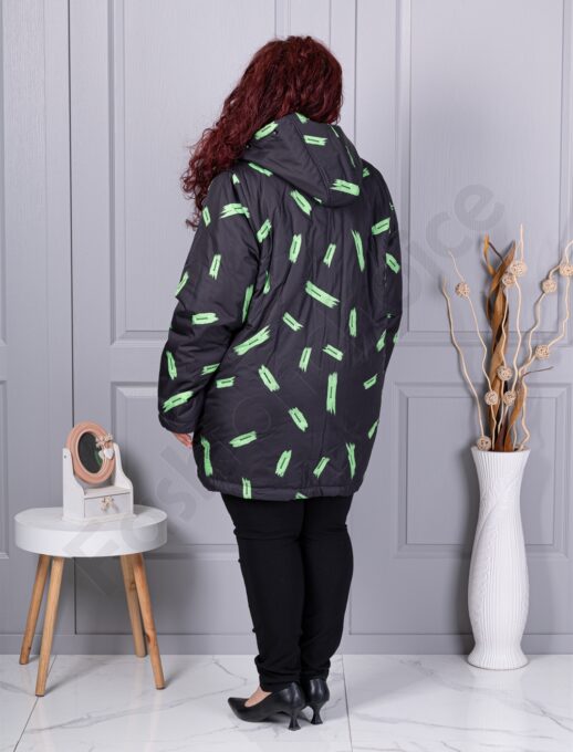 Geaca maxi din material gros cu gluga si motive multicolor cod 63188
