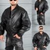 Geaca groasa bomber din piele eco cu guler la baza gatului-negru cod 8975