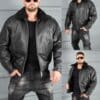 Geaca bomber pentru iarna cu captuseala din eco blana-negru cod 8938