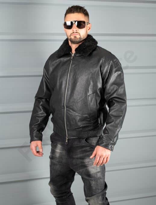 Geaca bomber pentru iarna cu captuseala din eco blana-negru cod 8938