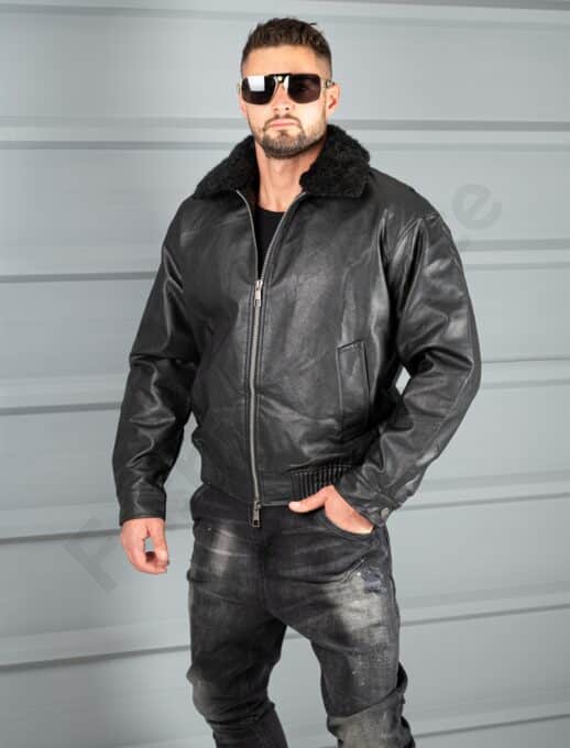 Geaca bomber pentru iarna cu captuseala din eco blana-negru cod 8938