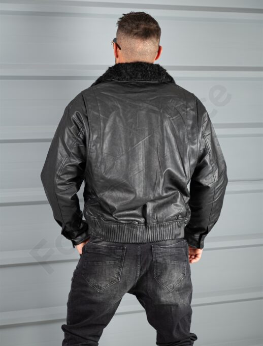 Geaca bomber pentru iarna cu captuseala din eco blana-negru cod 8938