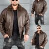 Geaca bomber pentru iarna cu captuseala din eco blana-maro cod 8938-1