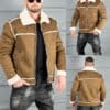 Geaca barbati pentru iarna din nubuc eco si caracul in culoare camel cod 6273-1