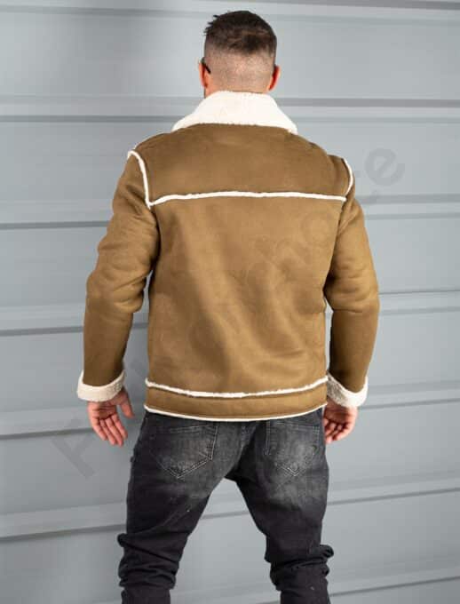 Geaca barbati pentru iarna din nubuc eco si caracul in culoare camel cod 6273-1