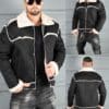 Geaca barbati pentru iarna din nubuc eco si caracul in culoare negru cod 6273