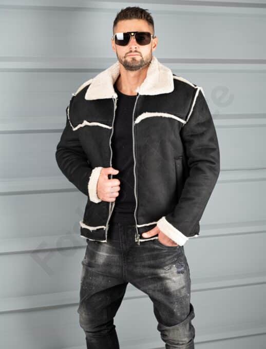 Geaca barbati pentru iarna din nubuc eco si caracul in culoare negru cod 6273