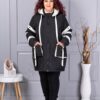 Geaca maxi groasa cu gluga si benzi decorative contrastante-negru cod 63163