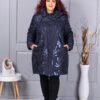 Geaca maxi pentru iarna cu gluga si aplicatie din paiete-albastru inchis cod 71399-1