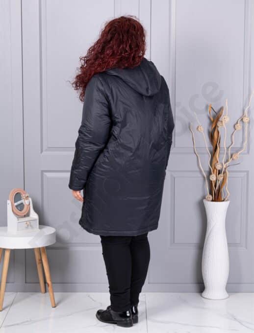 Geaca maxi pentru iarna cu gluga si aplicatie din paiete-negru cod 71399