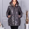 Geaca maxi pentru iarna cu blana naturala din vulpe argintie-grafit cod 26059-1