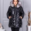 Geaca maxi pentru iarna cu blana naturala din vulpe argintie-lac negru cod 26059