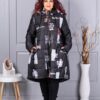 Geaca maxi lunga pentru iarna cu imprimeu de arta-negru cod 71303