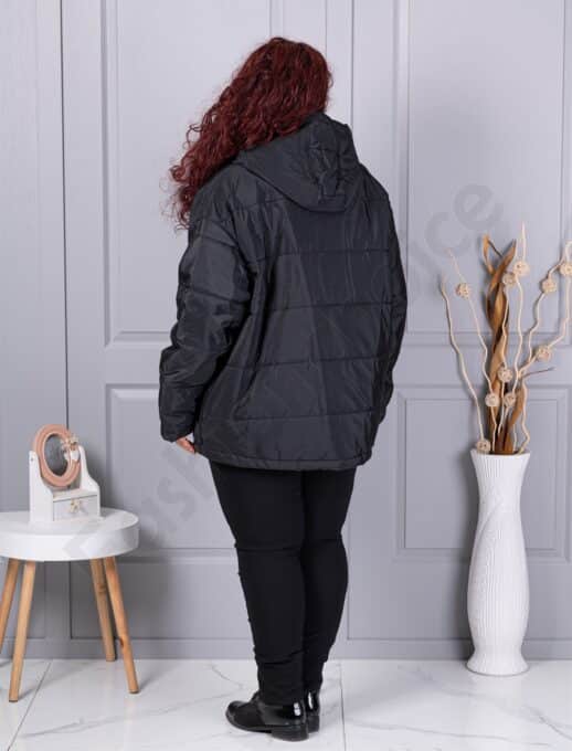 Geaca maxi pentru iarna cu gluga si buzunare-negru cod 63280
