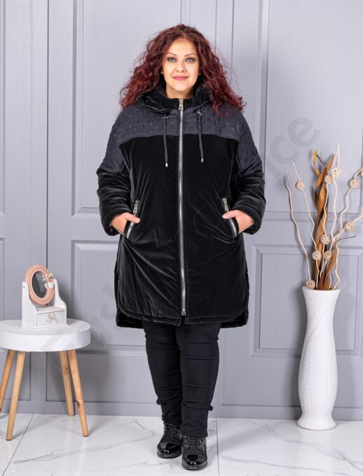 Geaca maxi pentru iarna din fas impermeabil cu combinatie in relief cod 71404
