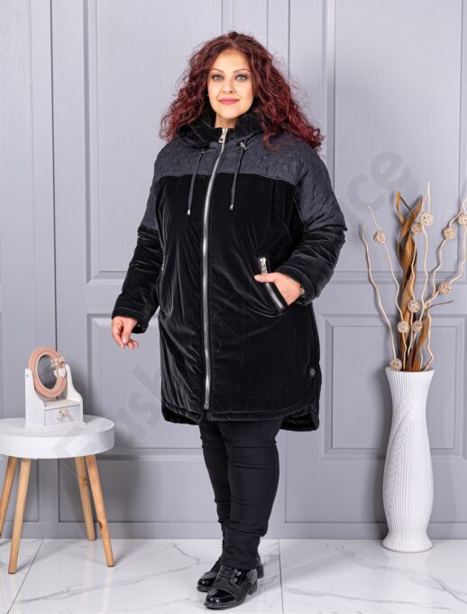 Geaca maxi pentru iarna din fas impermeabil cu combinatie in relief cod 71404