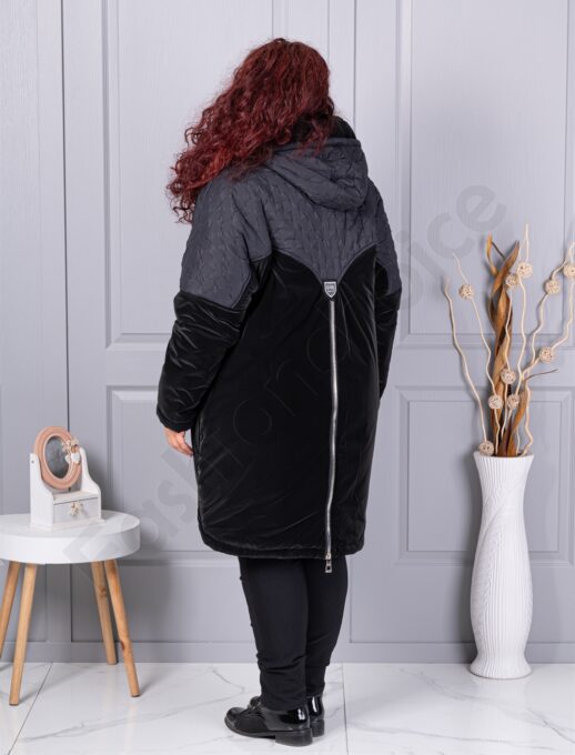Geaca maxi pentru iarna din fas impermeabil cu combinatie in relief cod 71404