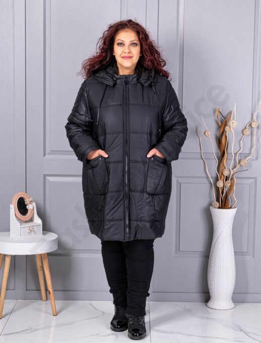 Geaca maxi lunga pentru iarna cu gluga detasabila cod 63269