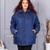 Geaca maxi de dama pentru iarna cu gluga si buzunare-albastru inchis cod 63279-2