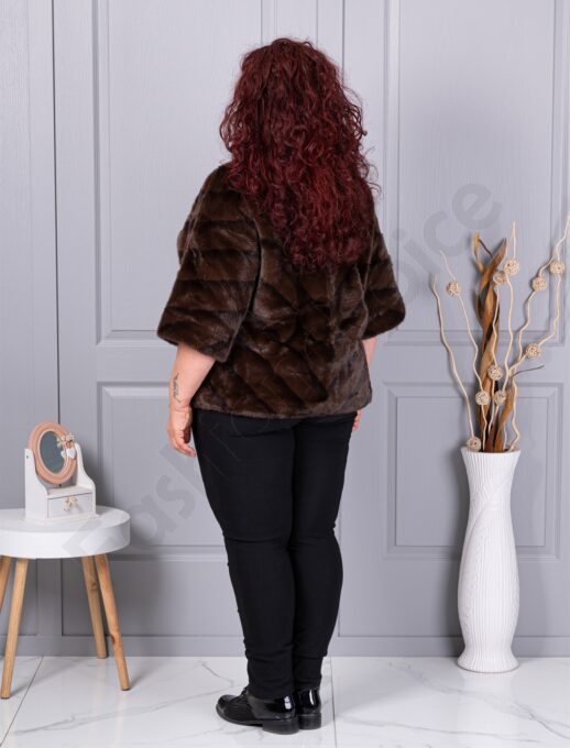 Palton maxi cochet din blana eco cu guler inalt-maro cod LT18