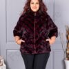 Palton maxi cochet din blana eco cu guler inalt-bordo cod LT18-1