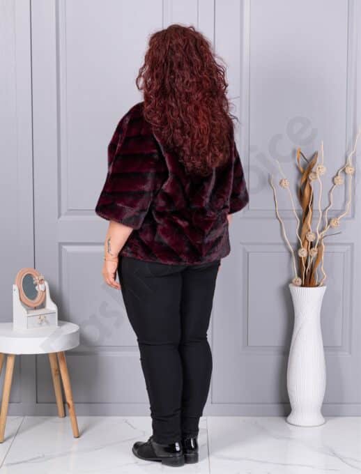 Palton maxi cochet din blana eco cu guler inalt-bordo cod LT18-1
