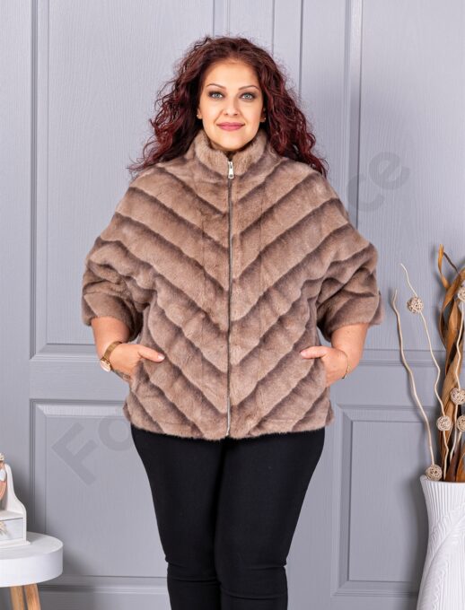 Palton maxi cochet din blana eco cu guler inalt-bej cod LT18-2