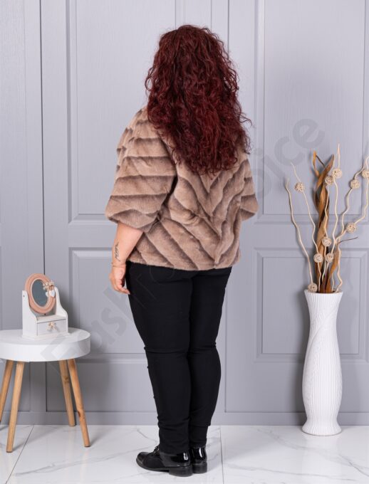 Palton maxi cochet din blana eco cu guler inalt-bej cod LT18-2