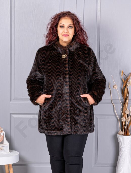 Palton maxi luxos din blana eco cu accent stralucitor cod 2730