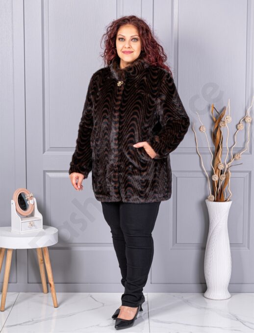 Palton maxi luxos din blana eco cu accent stralucitor cod 2730