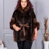 Pelerina maxi cu blana si nubuc eco-ciocolata cod JJ90-2