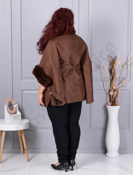 Pelerina maxi cu blana si nubuc eco-ciocolata cod JJ90-2