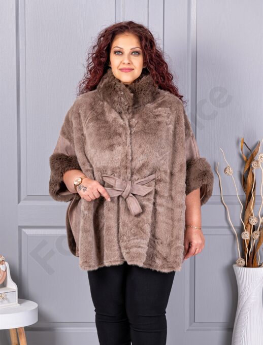 Pelerina maxi cu blana si nubuc eco-moca cod JJ90-1