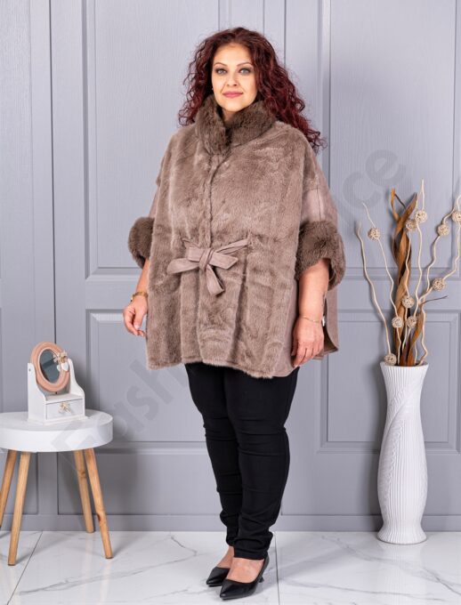 Pelerina maxi cu blana si nubuc eco-moca cod JJ90-1