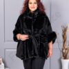 Pelerina maxi cu blana si nubuc eco-negru cod JJ90
