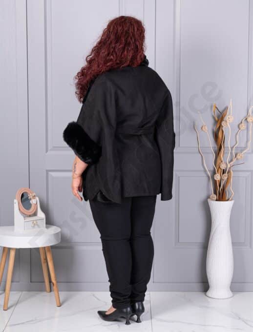 Pelerina maxi cu blana si nubuc eco-negru cod JJ90