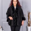 Pelerina maxi eleganta din nubuc eco si blana eco-negru cod JJ91